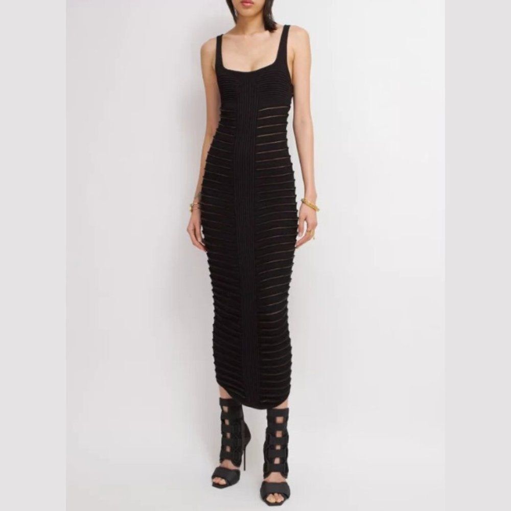 Balmain Women's Viscose Blend Rib Knit Cutout Long Dress